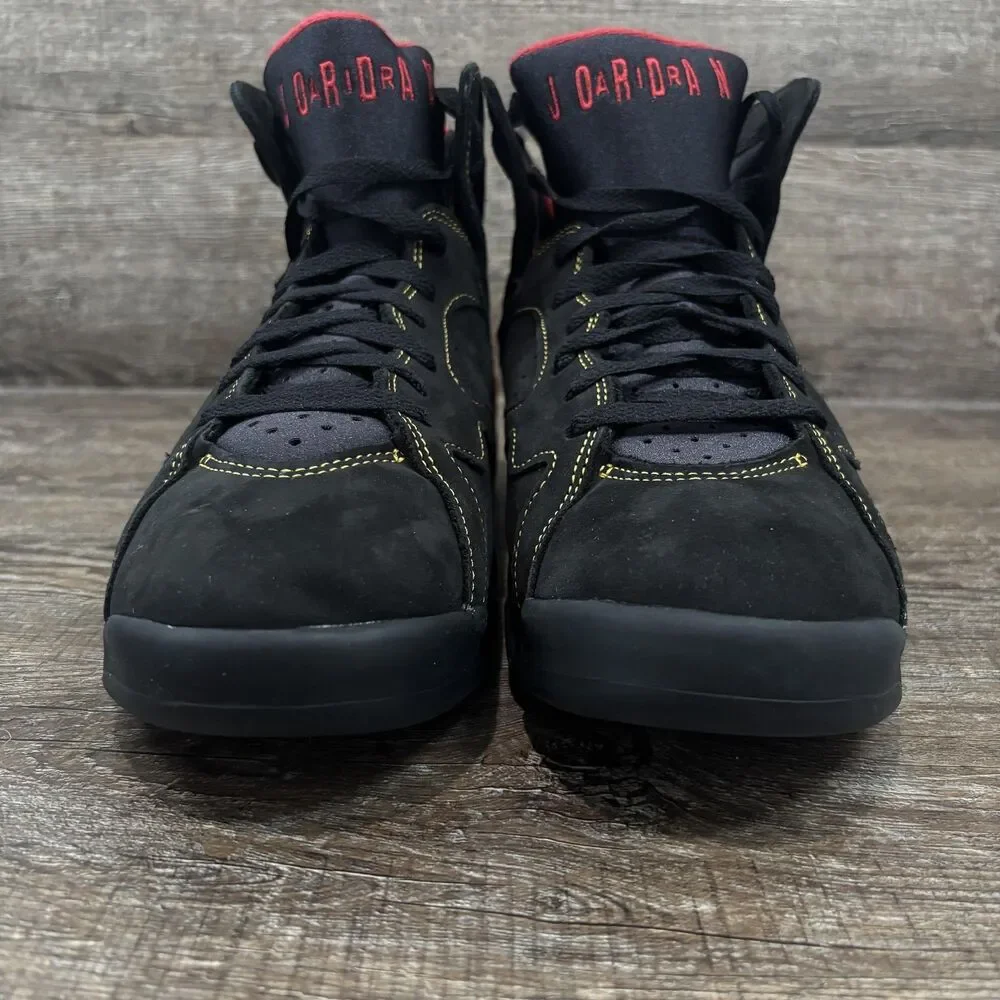 Air Jordan 7 Retro Shoes Men's 10 Black Citrus Varsity Red Suede CU9307-081
